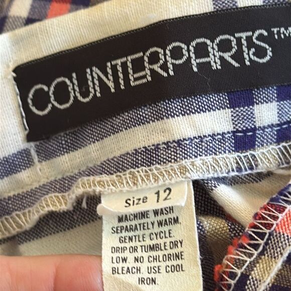 Vintage 70s/80s Counterparts Plaid White, Navy Blue, Red & Tan Plaid Full Skirt - Picture 7 of 12